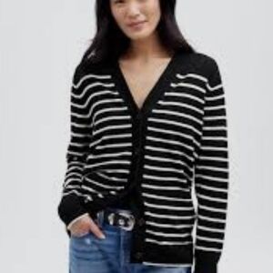Madewell Black and White Striped Cardigan